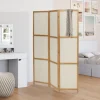 Paravent rétractable intérieur décoratif en bois et tissu beige