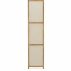 Paravent rétractable intérieur décoratif en bois et tissu beige