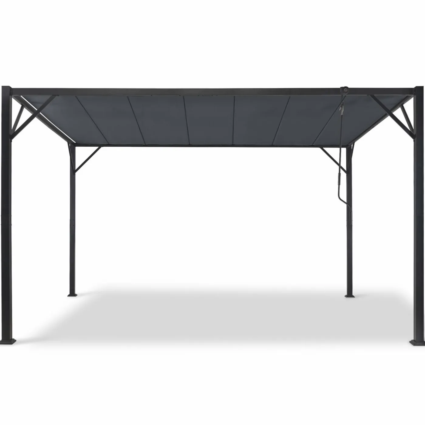 Pergola acier lames orientables avec 4 stores gris 3x3 m