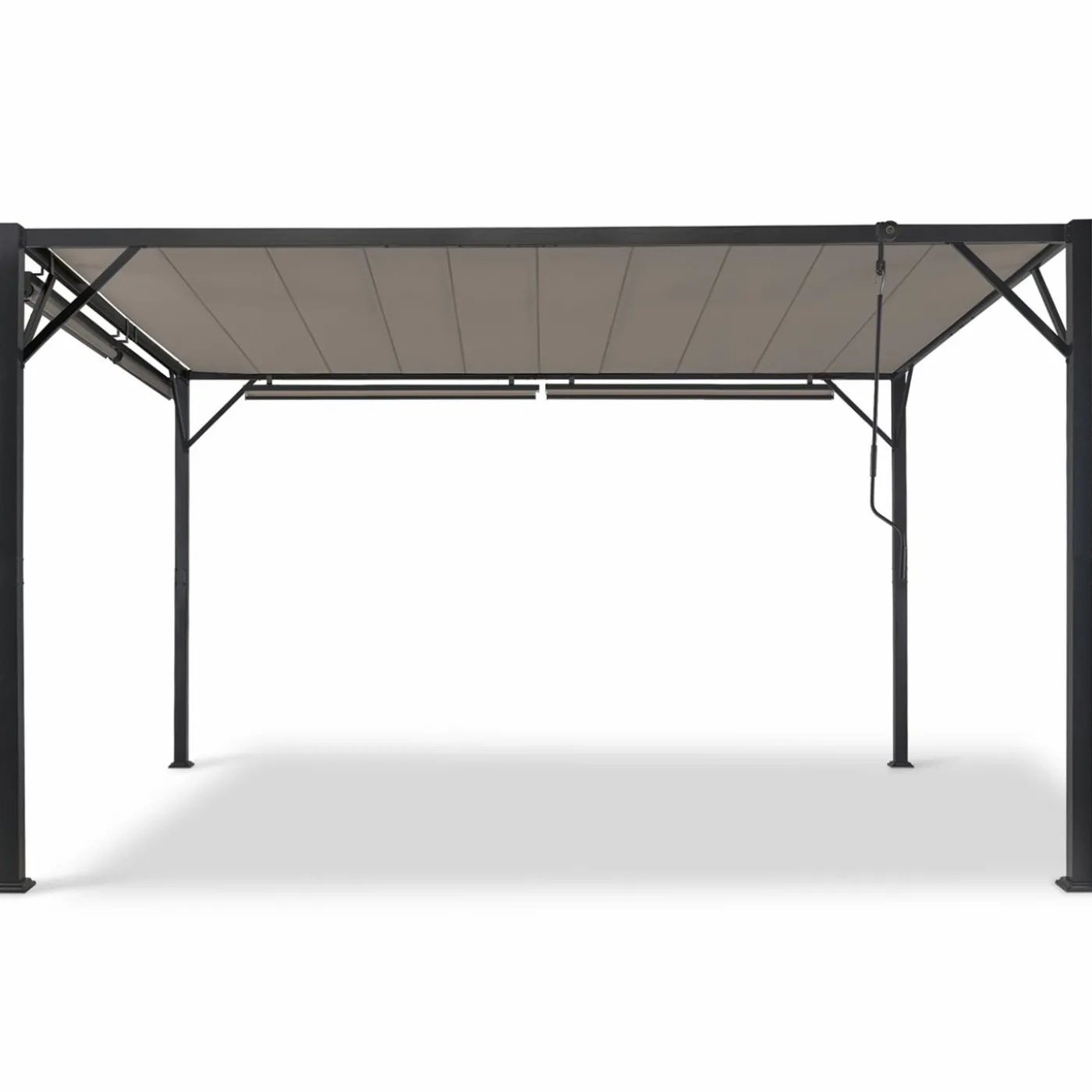 Pergola acier lames orientables 3x4m avec 4 stores taupe