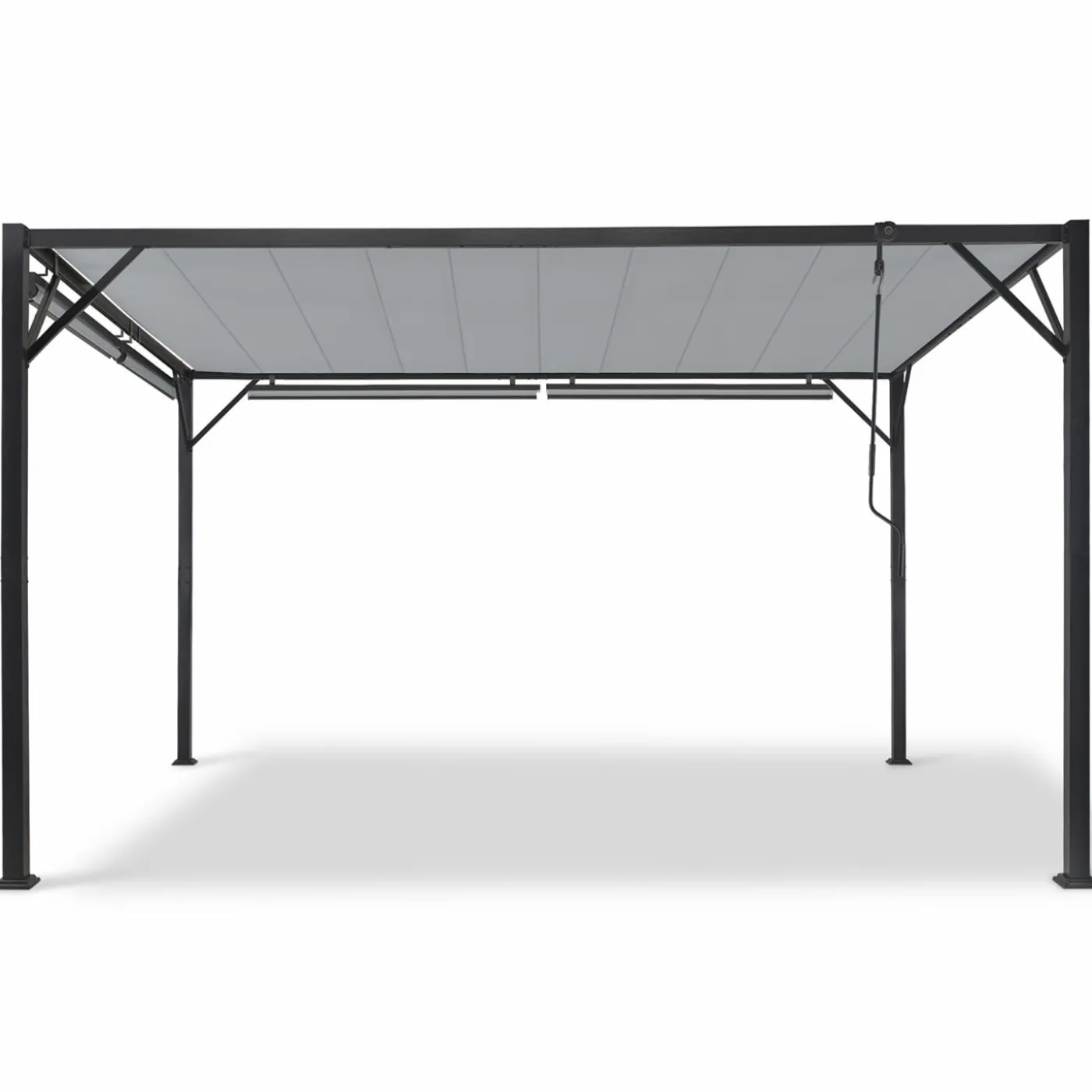 Pergola acier lames orientables 3x4 m avec 4 stores gris clair