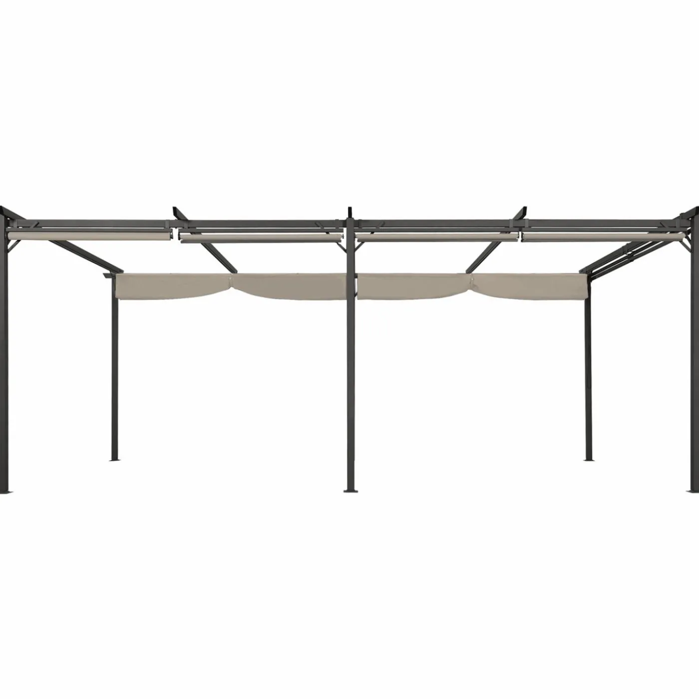 Pergola au toit rétractable avec 6 stores coloris taupe