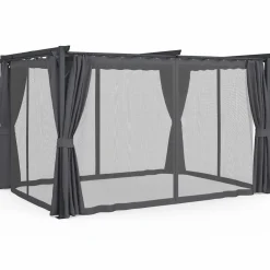 Pergola avec moustiquaire intégrée, toit rétractable et 4 rideaux gris 3x4 m