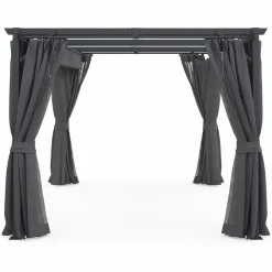 Pergola avec moustiquaire intégrée, toit rétractable et 4 rideaux gris 3x4 m