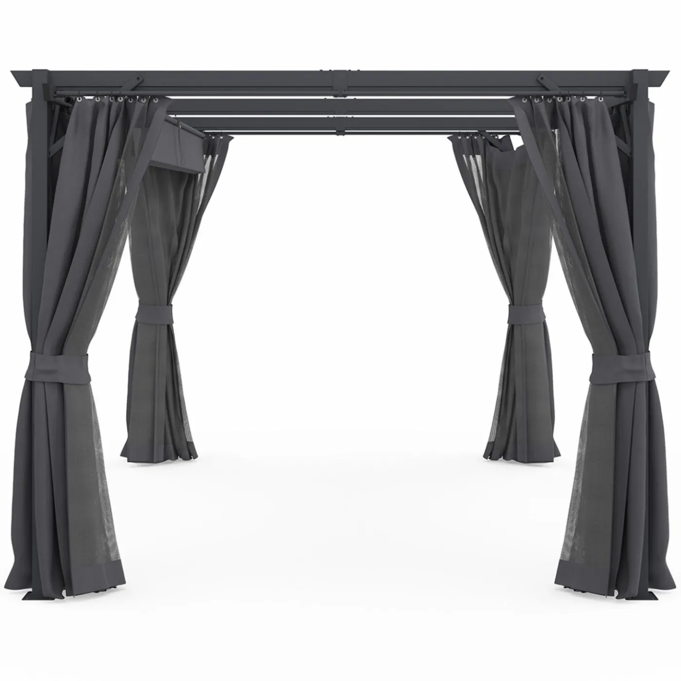 Pergola avec moustiquaire intégrée, toit rétractable et 4 rideaux gris 3x4 m