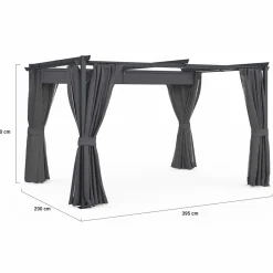 Pergola avec moustiquaire intégrée, toit rétractable et 4 rideaux gris 3x4 m