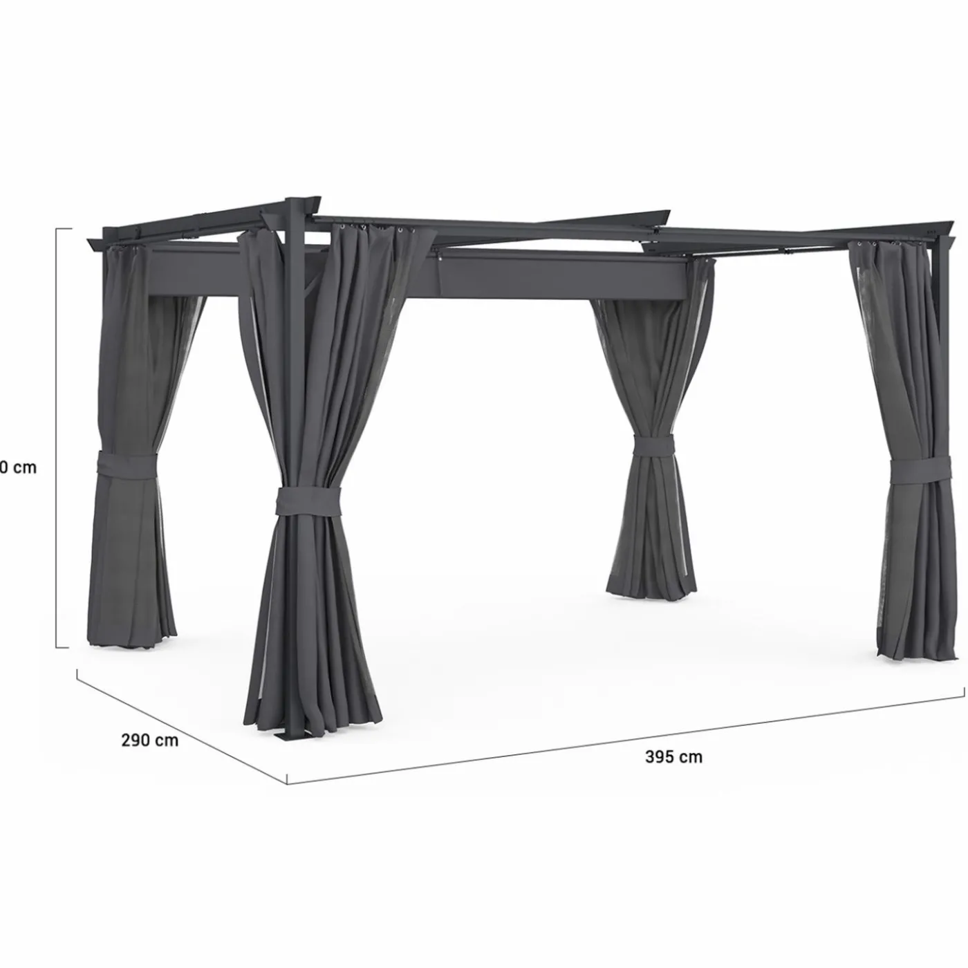 Pergola avec moustiquaire intégrée, toit rétractable et 4 rideaux gris 3x4 m