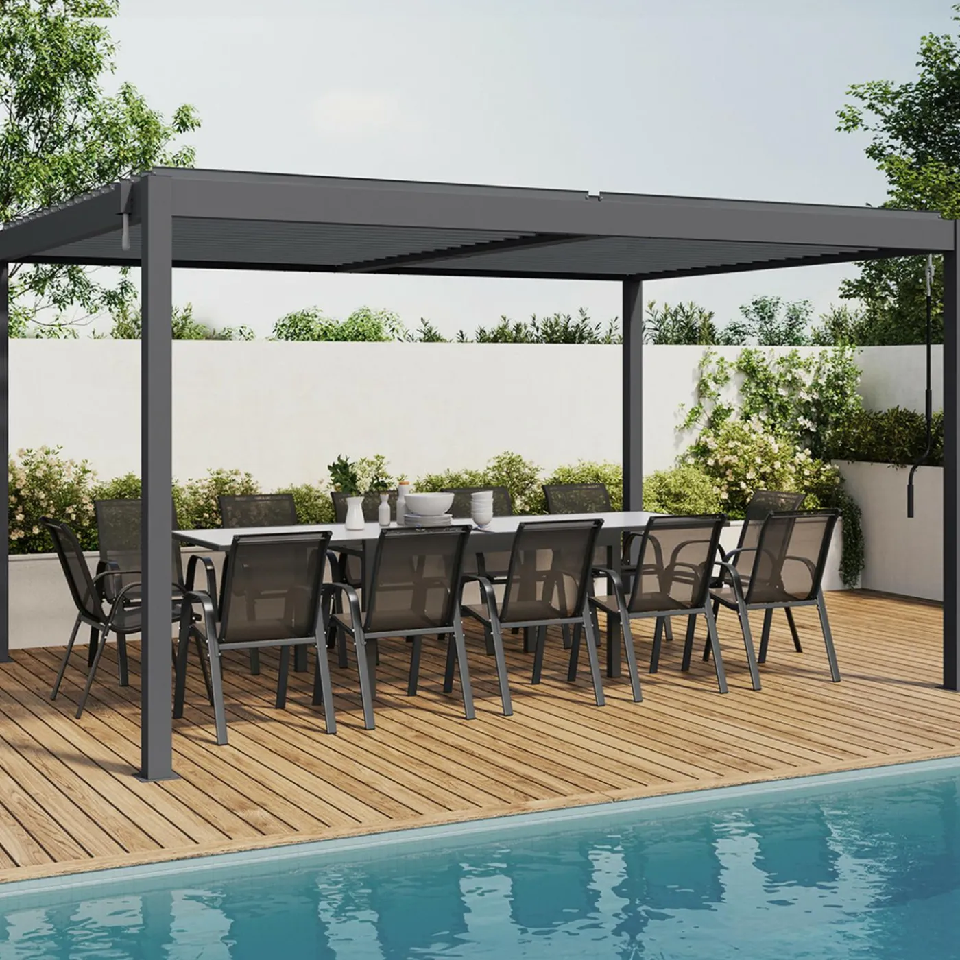 Pergola bioclimatique 3x4 M lames orientables aluminium gris anthracite