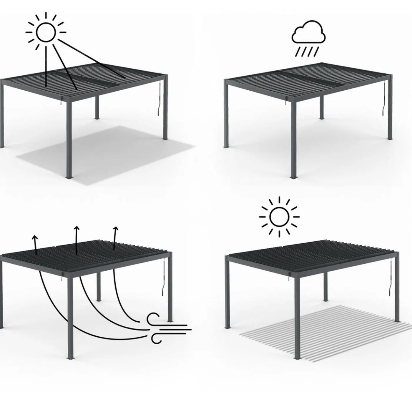 Pergola bioclimatique 3x4 M lames orientables aluminium gris anthracite