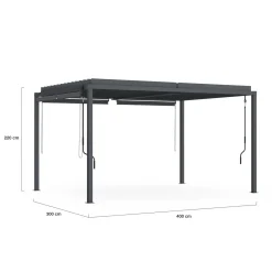 Pergola bioclimatique 3x4M lames orientables et stores gris anthracite