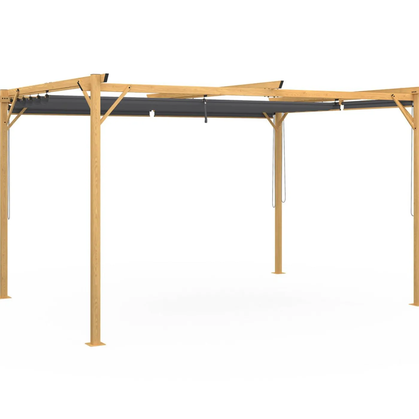 Pergola effet bois 3x4 M toit rétractable et 4 stores gris anthracite