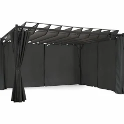 Pergola lames orientables avec 4 rideaux gris 3x4 M