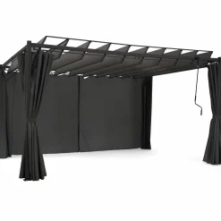 Pergola lames orientables avec 4 rideaux gris 3x4 M