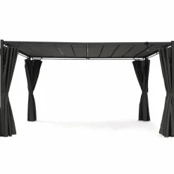 Pergola lames orientables avec 4 rideaux gris 3x4 M