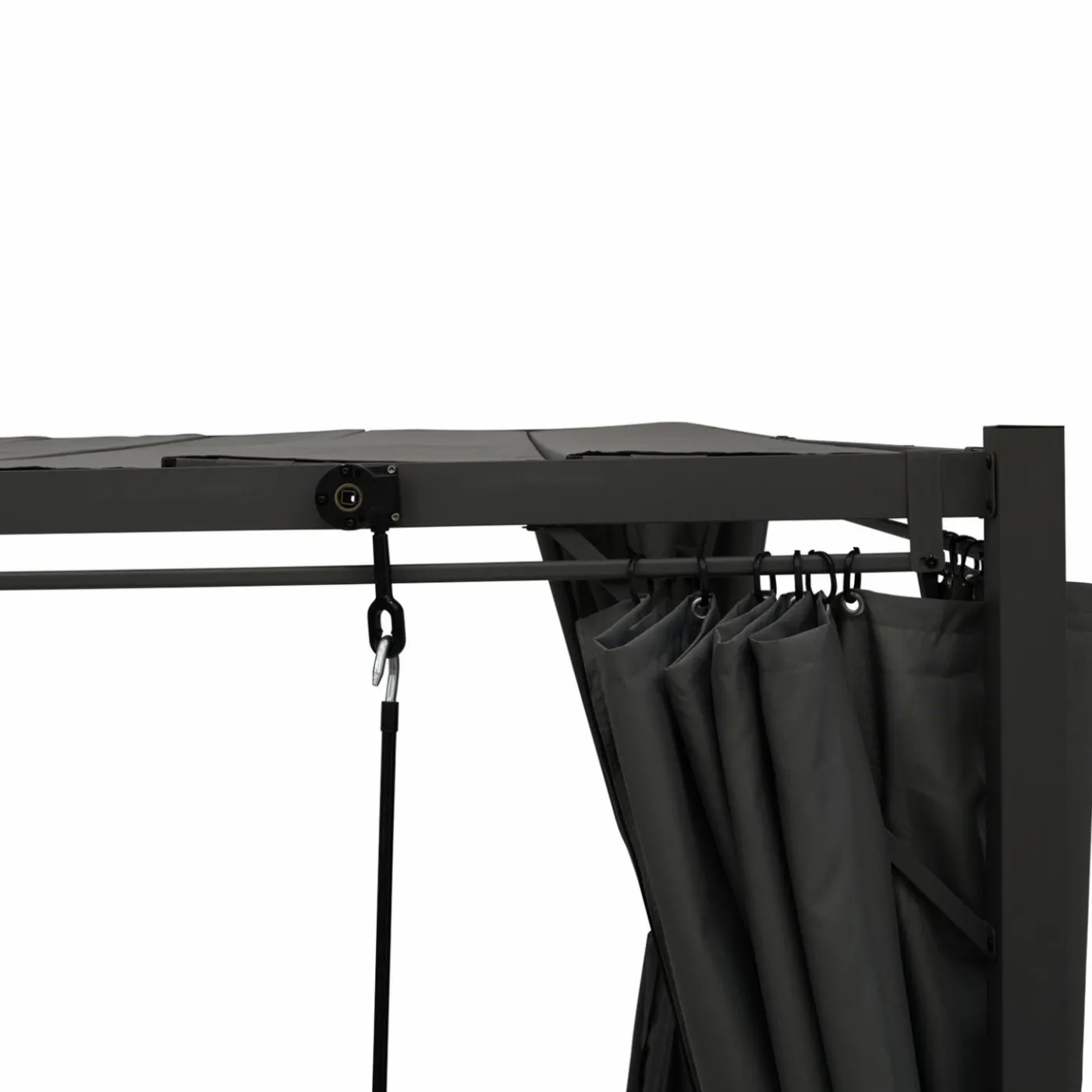 Pergola lames orientables avec 4 rideaux gris 3x4 M