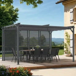 Pergola persienne 3x4M gris anthracite avec toit rétractable et 4 pans modulables