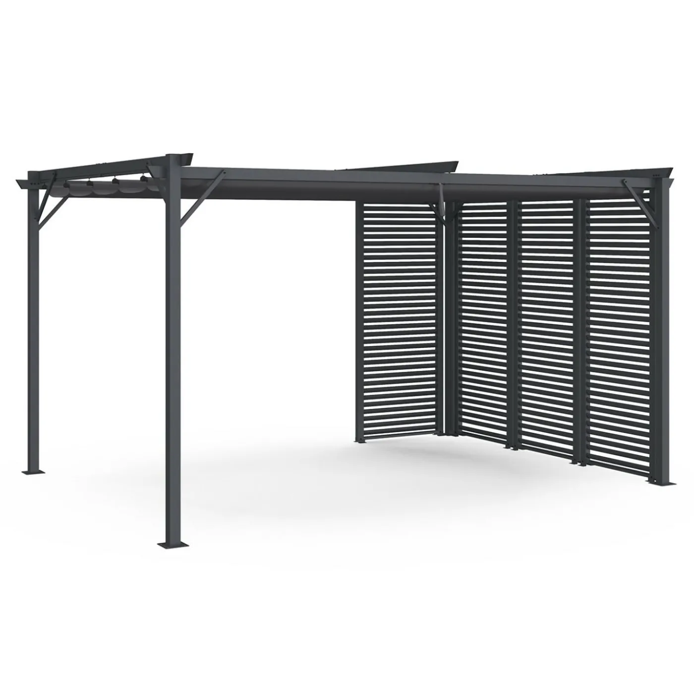 Pergola persienne 3x4M gris anthracite avec toit rétractable et 4 pans modulables