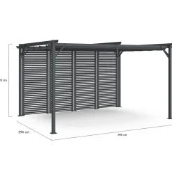 Pergola persienne 3x4M gris anthracite avec toit rétractable et 4 pans modulables