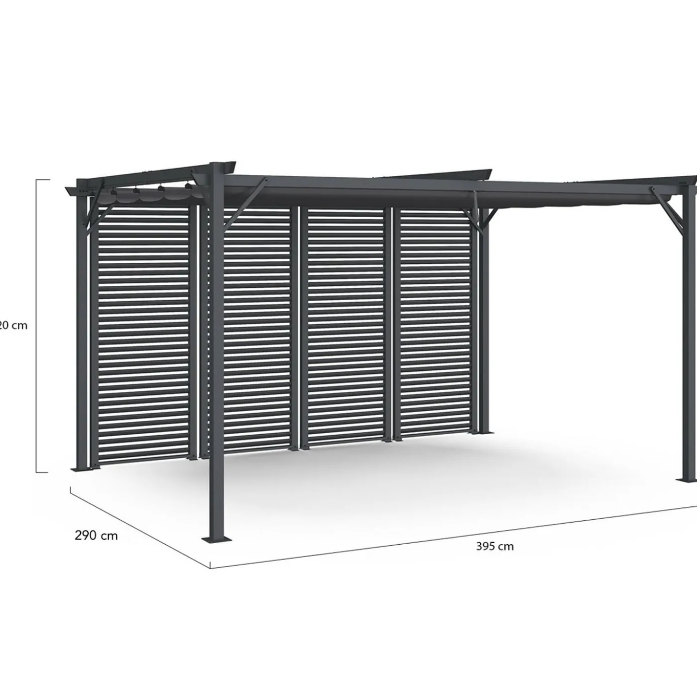 Pergola persienne 3x4M gris anthracite avec toit rétractable et 4 pans modulables