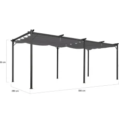 Pergola rétractable gris 6 pieds en acier 3x6 m et toile polyester