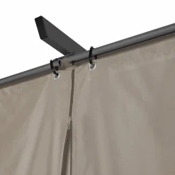 Pergola toit rétractable avec rideaux coloris taupe