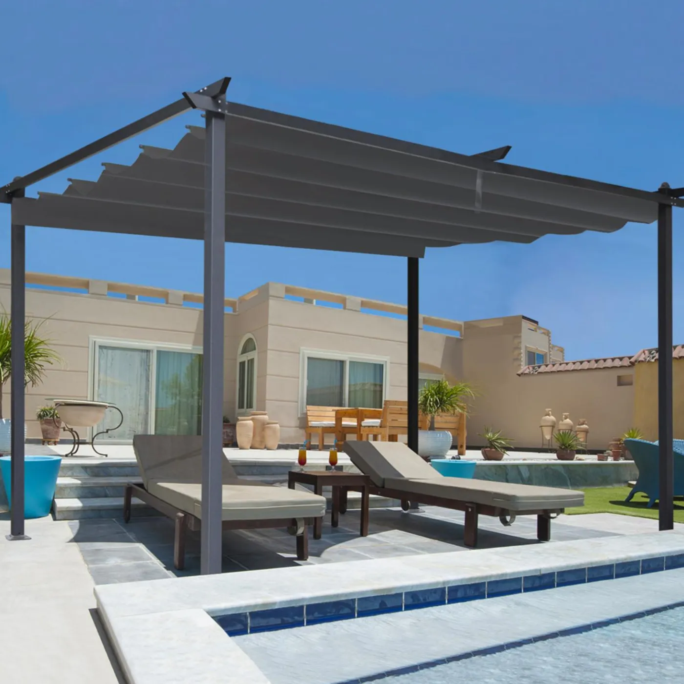 Pergola toit rétractable gris 3x4 M