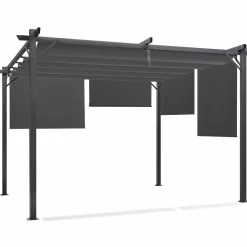 Pergola toit rétractable gris et stores enrouleurs