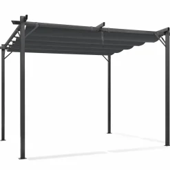 Pergola toit rétractable gris et stores enrouleurs