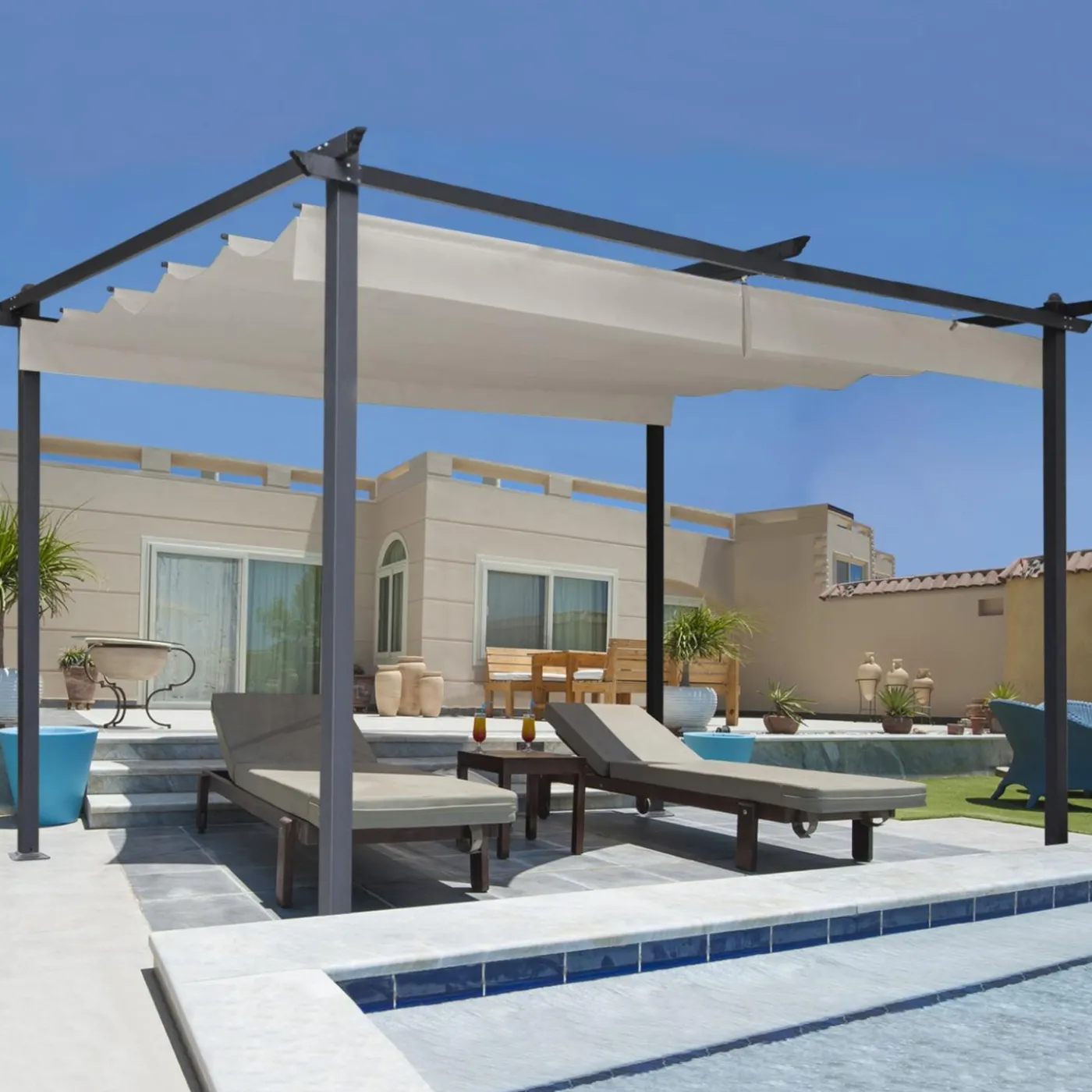 Pergola toit rétractable taupe 3x4 M