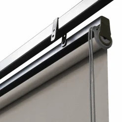 Pergola toit rétractable taupe et stores enrouleurs