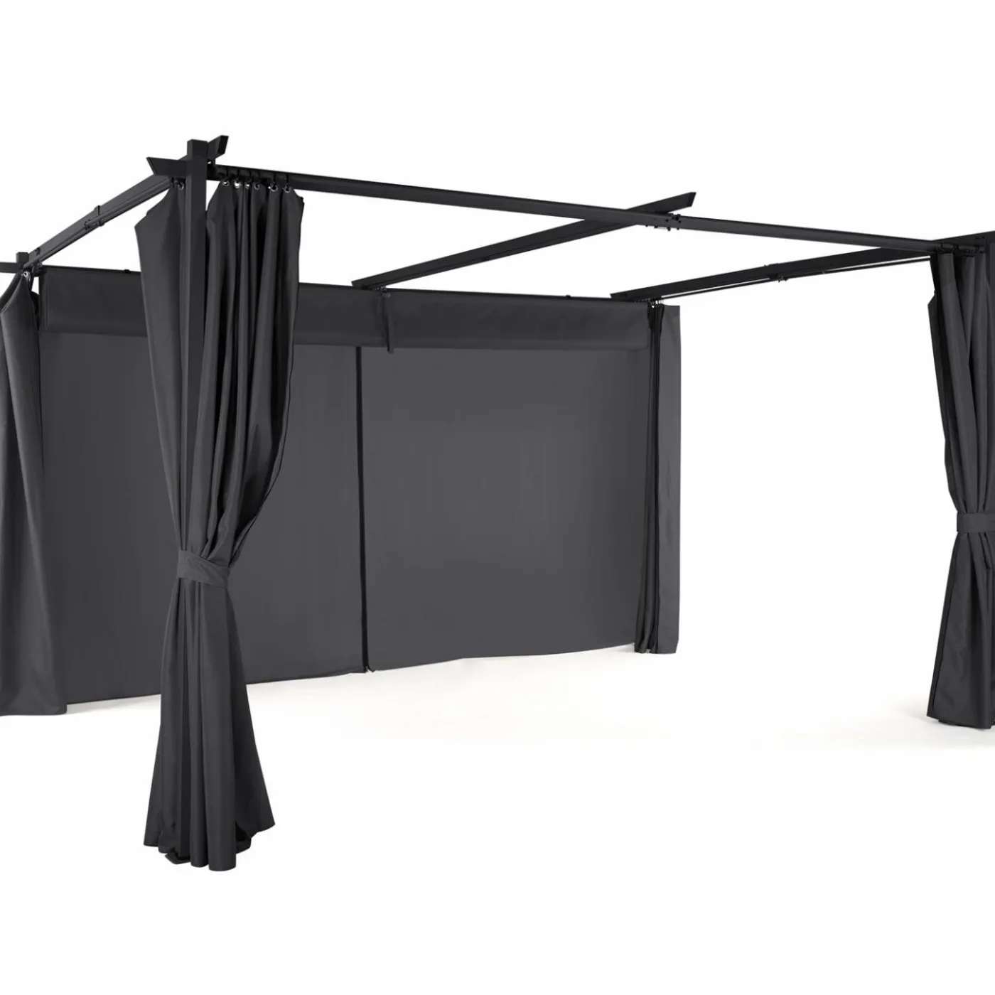 Pergola toit rétractable 3x4m gris avec 4 rideaux