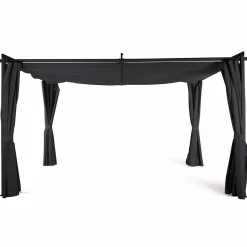 Pergola toit rétractable 3x4m gris avec 4 rideaux