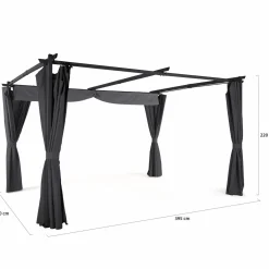 Pergola toit rétractable 3x4m gris avec 4 rideaux