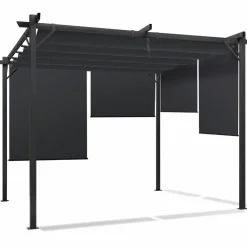 Pergola 3x3 m toit rétractable gris anthracite et stores enrouleurs