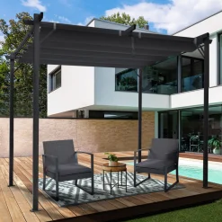 Pergola 3x3 m toit rétractable gris anthracite et stores enrouleurs