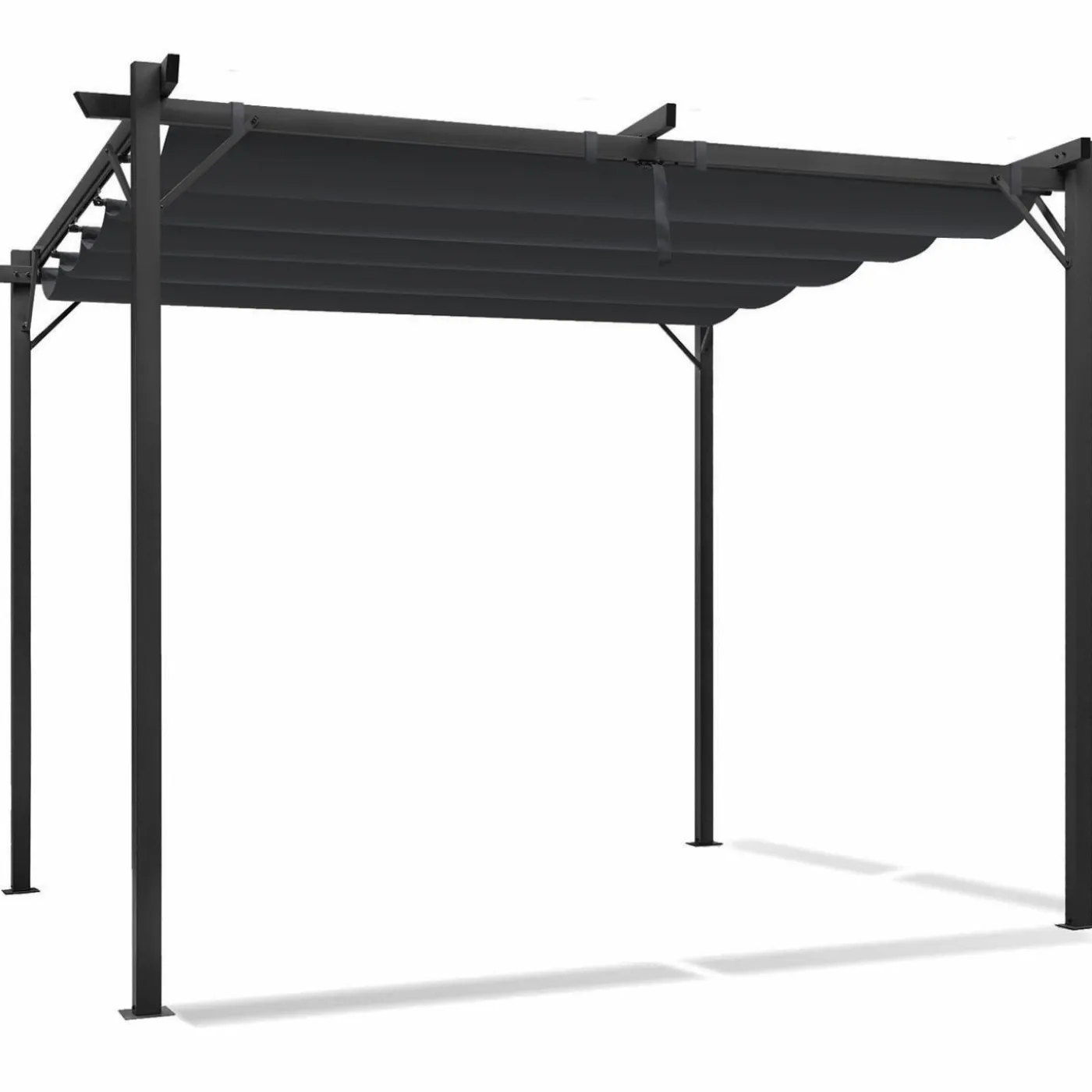 Pergola 3x3 m toit rétractable gris anthracite et stores enrouleurs