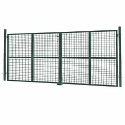 Portail battant grillagé en acier vert 3M15 x 1M50 avec serrure et poignée
