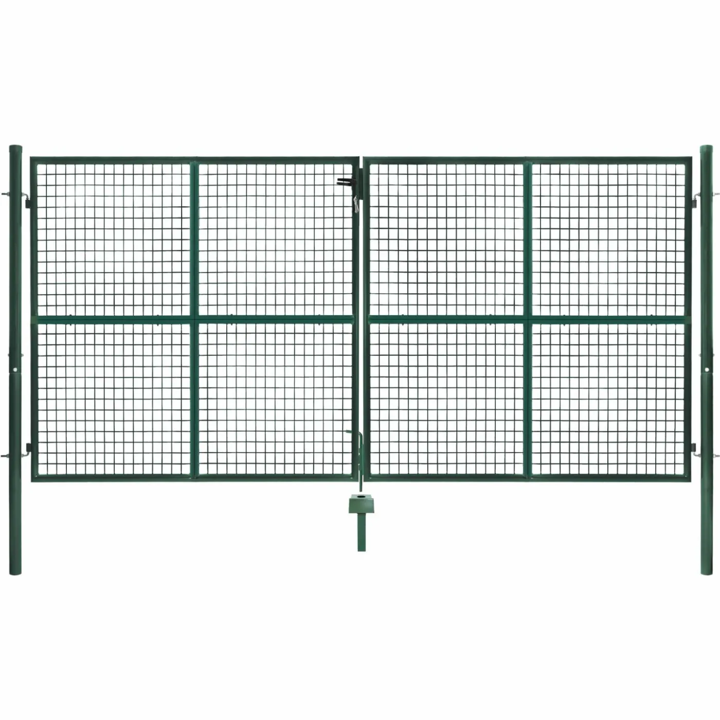 Portail battant grillagé en acier vert 3M15 x 1M50 avec serrure et poignée