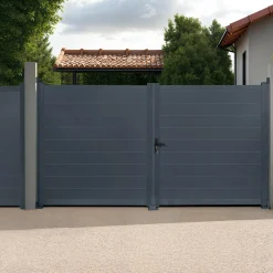 Portail battant 302x160 cm en aluminium gris anthracite