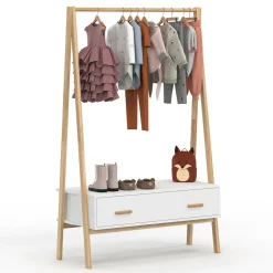 Portant enfant tipi avec 1 porte blanc et bois 130 cm