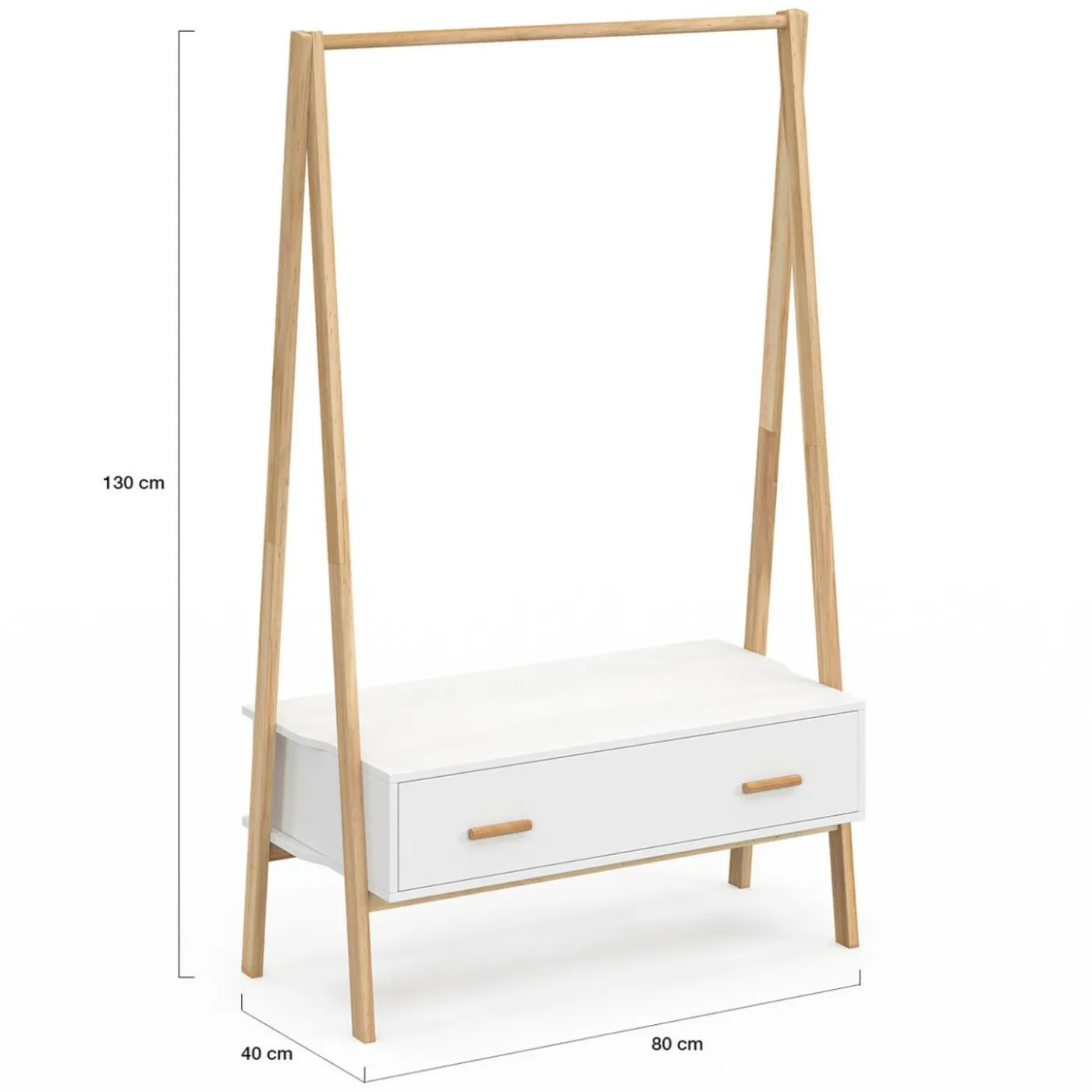 Portant enfant tipi avec 1 porte blanc et bois 130 cm