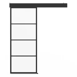 Porte coulissante vitrée en métal et MDF avec rail