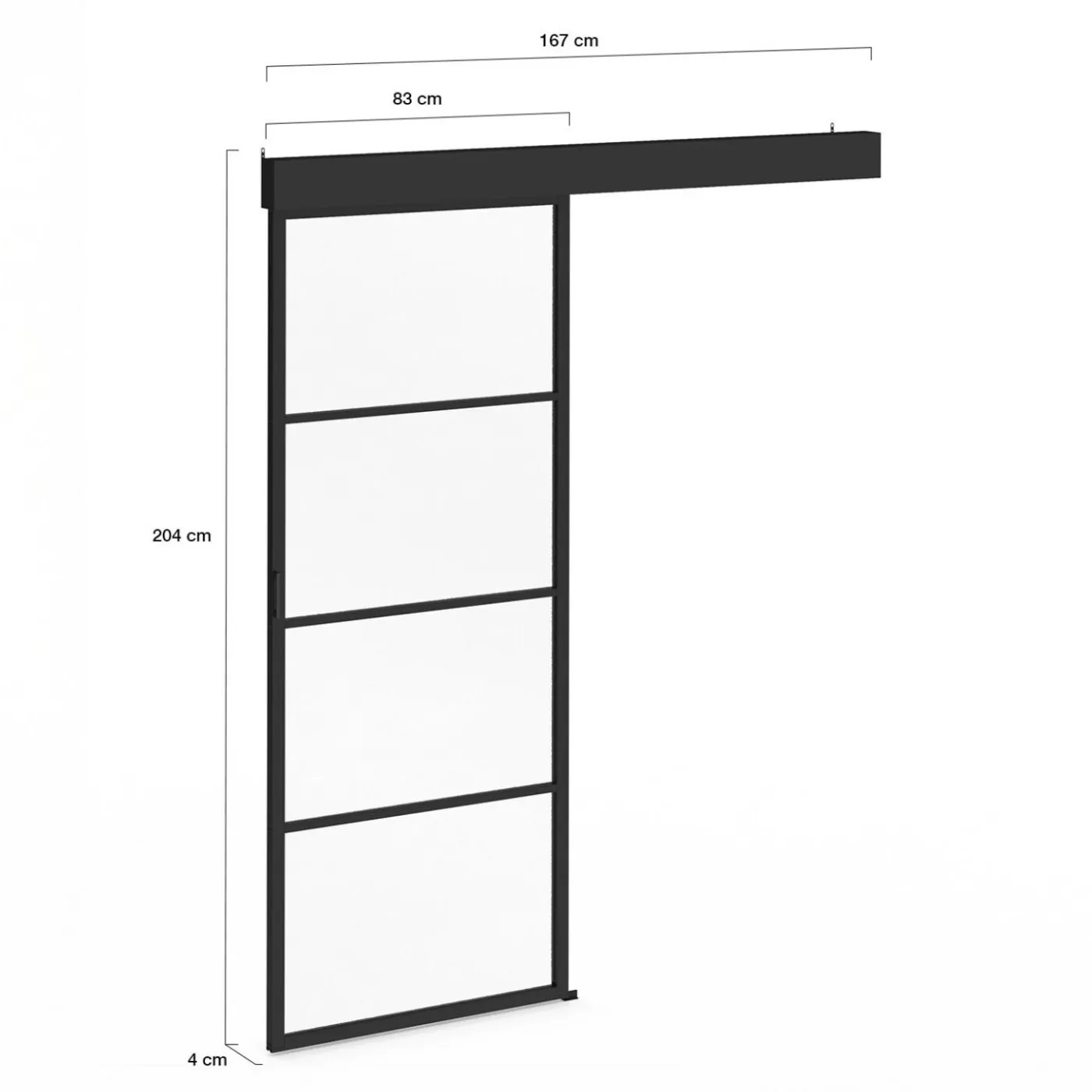 Porte coulissante vitrée en métal et MDF avec rail