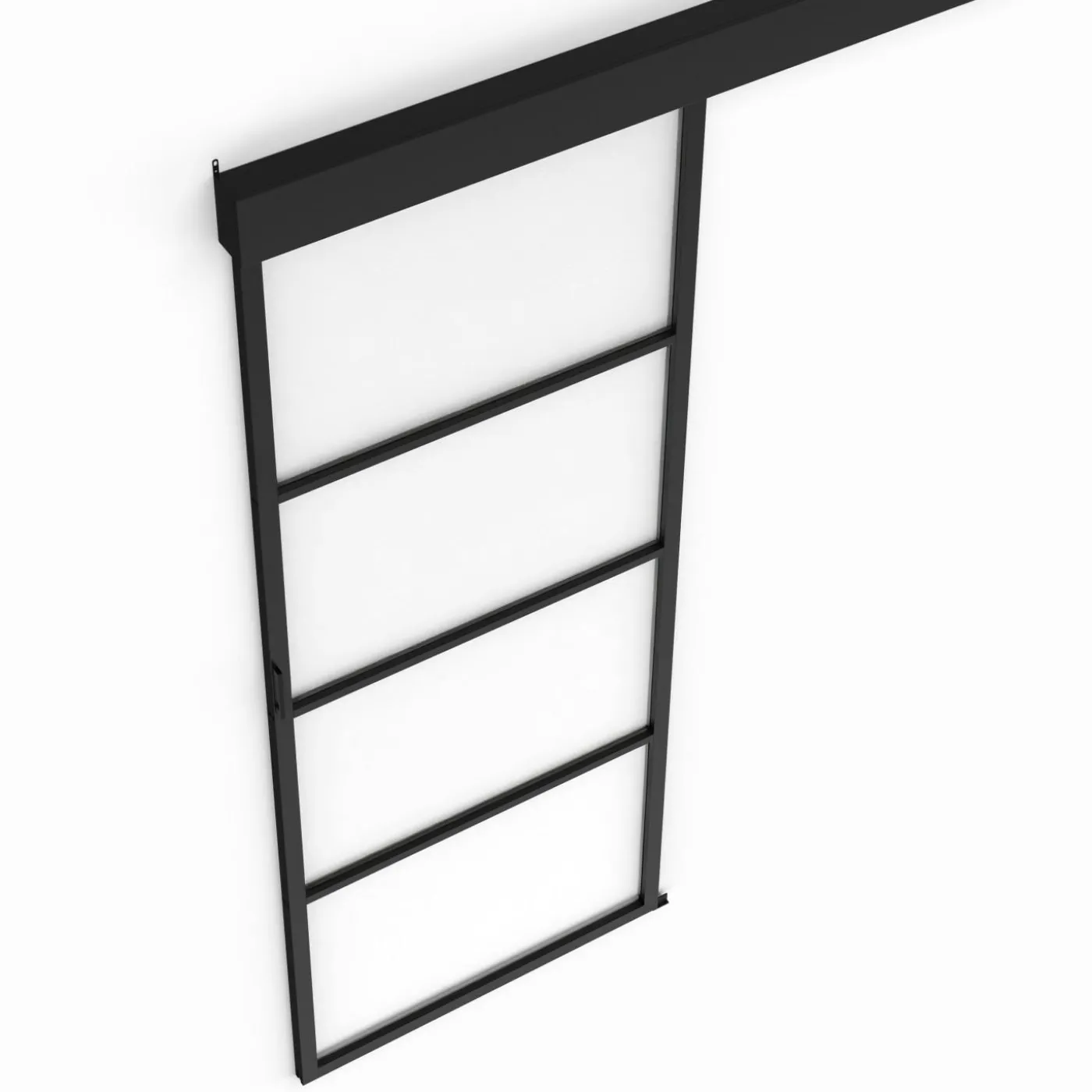 Porte coulissante vitrée en métal et MDF avec rail