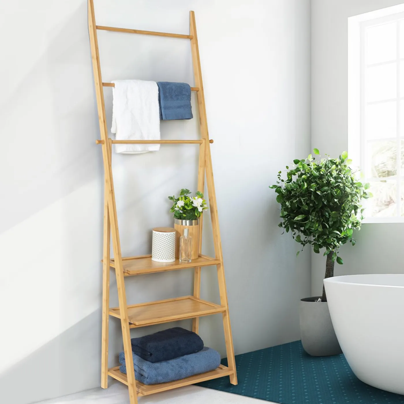Porte serviettes en bambou pour salle de bain
