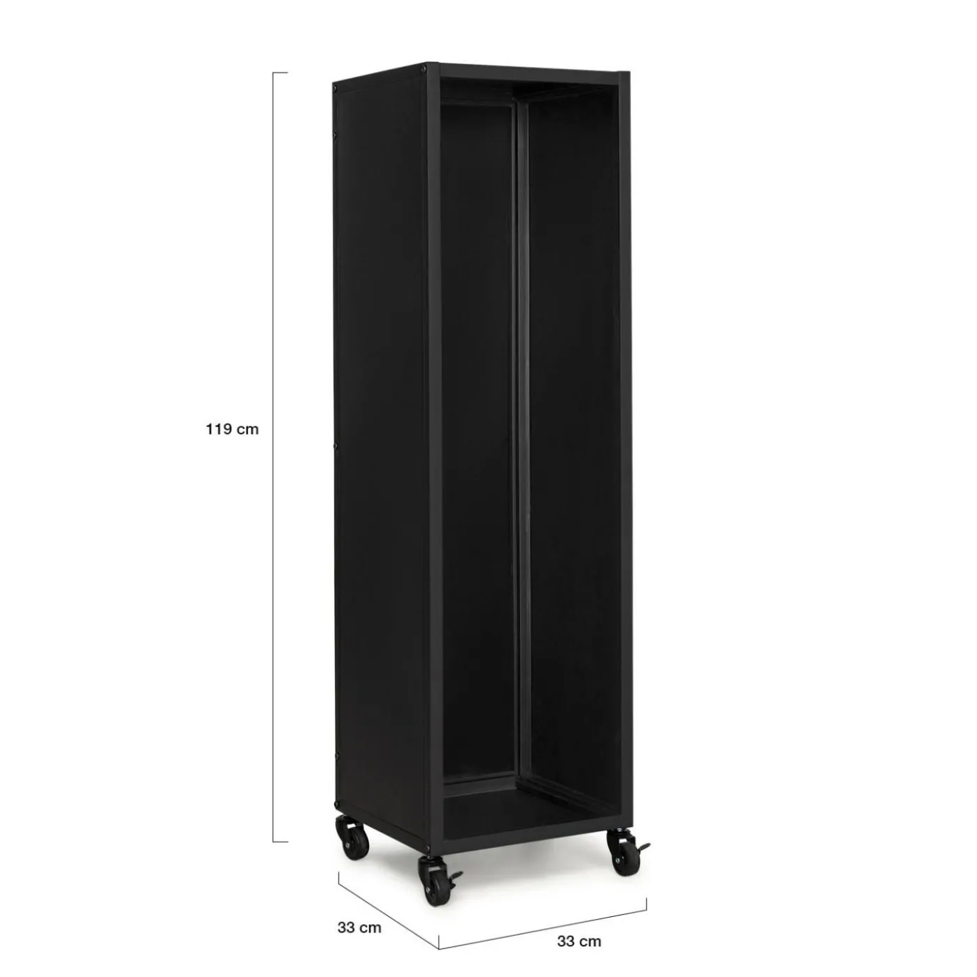 Porte-bûche intérieur 112 cm acier noir plein avec roulettes