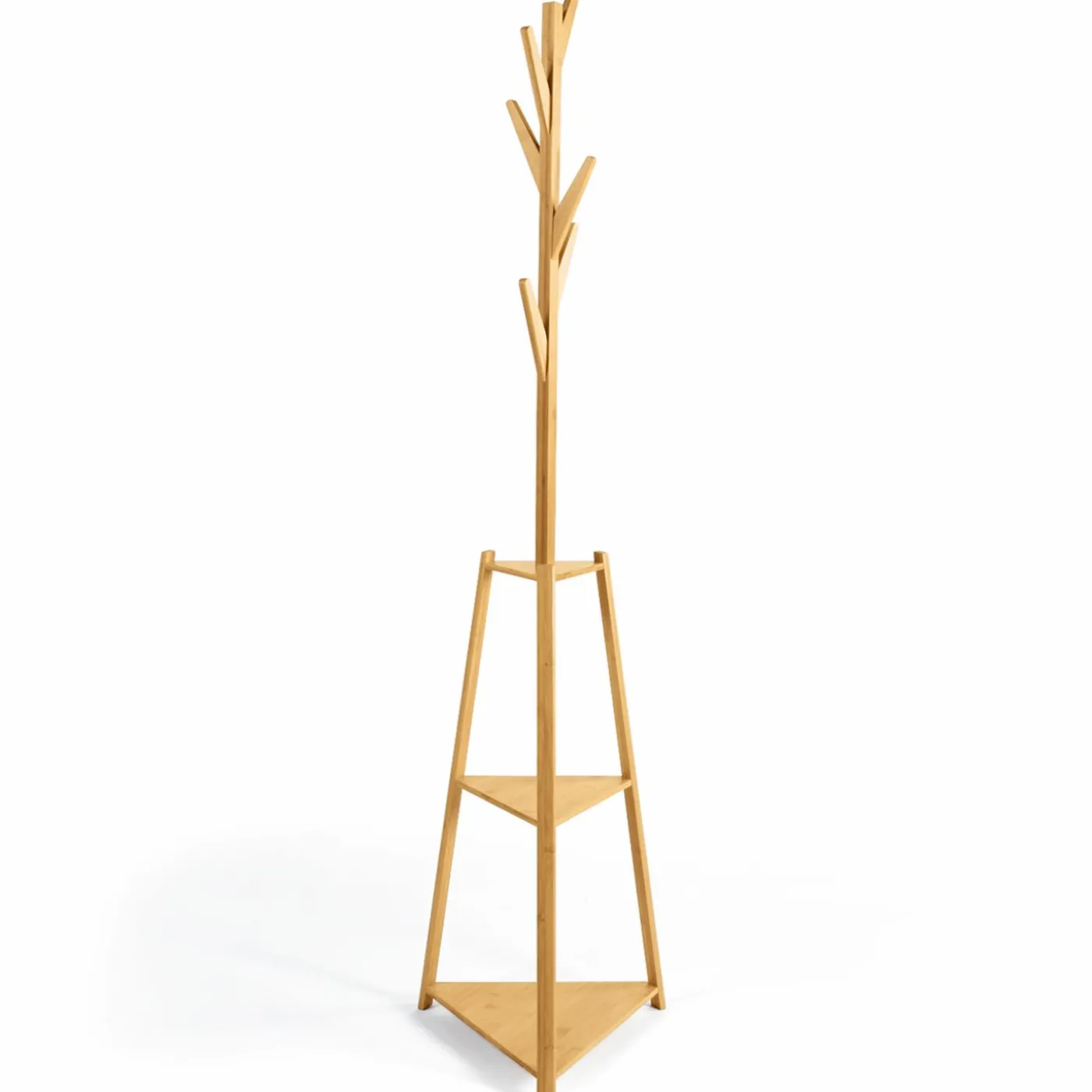 Porte-manteau bambou avec étagères d’angle