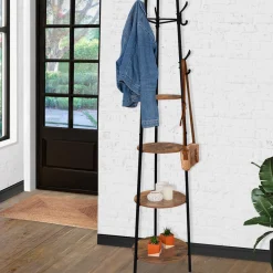 Porte-manteau industriel sur pied avec étagères