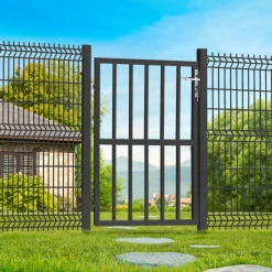 Portillon de jardin barreaudé en acier gris anthracite 105 x 125 CM avec serrure et poignée
