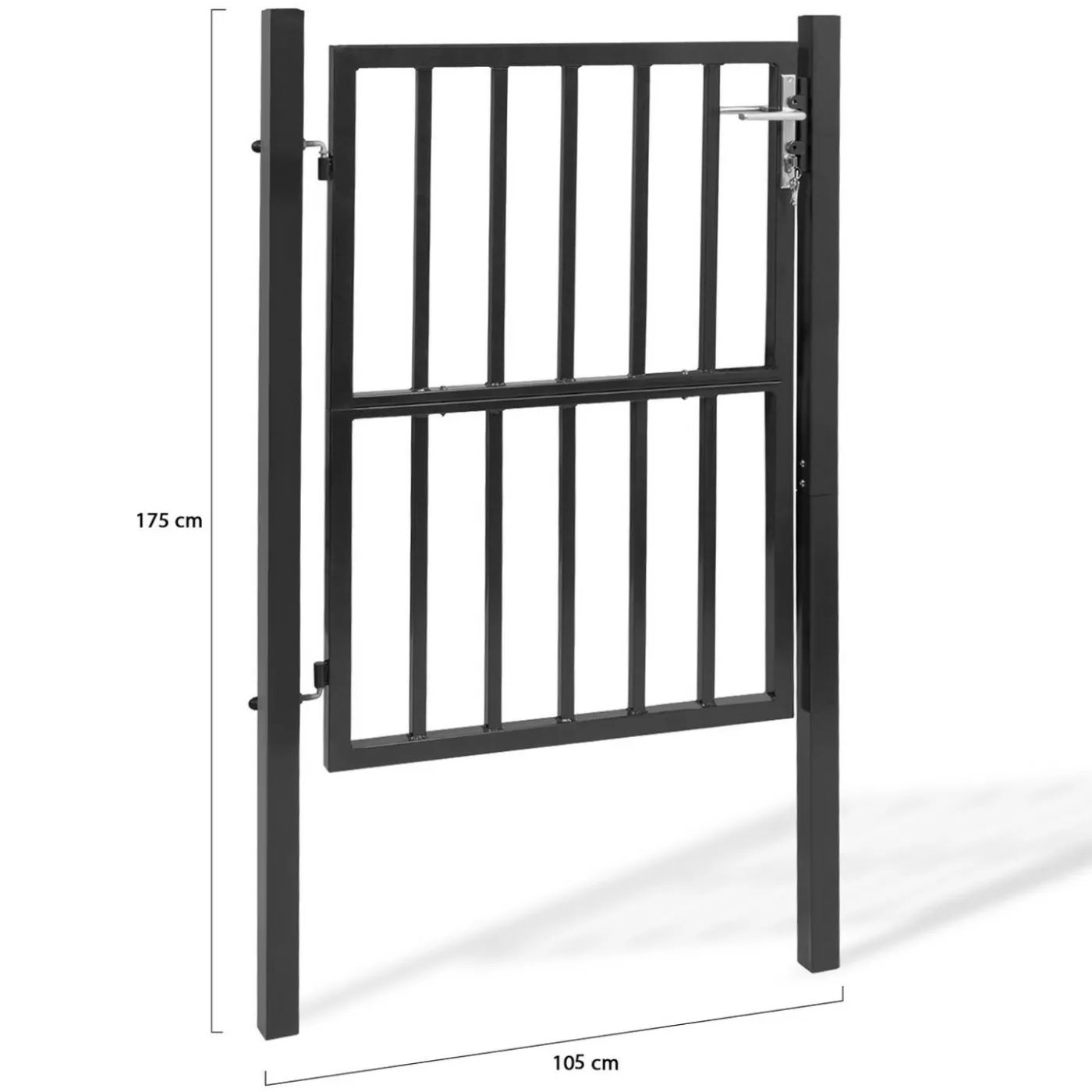 Portillon de jardin barreaudé en acier gris anthracite 105 x 125 CM avec serrure et poignée